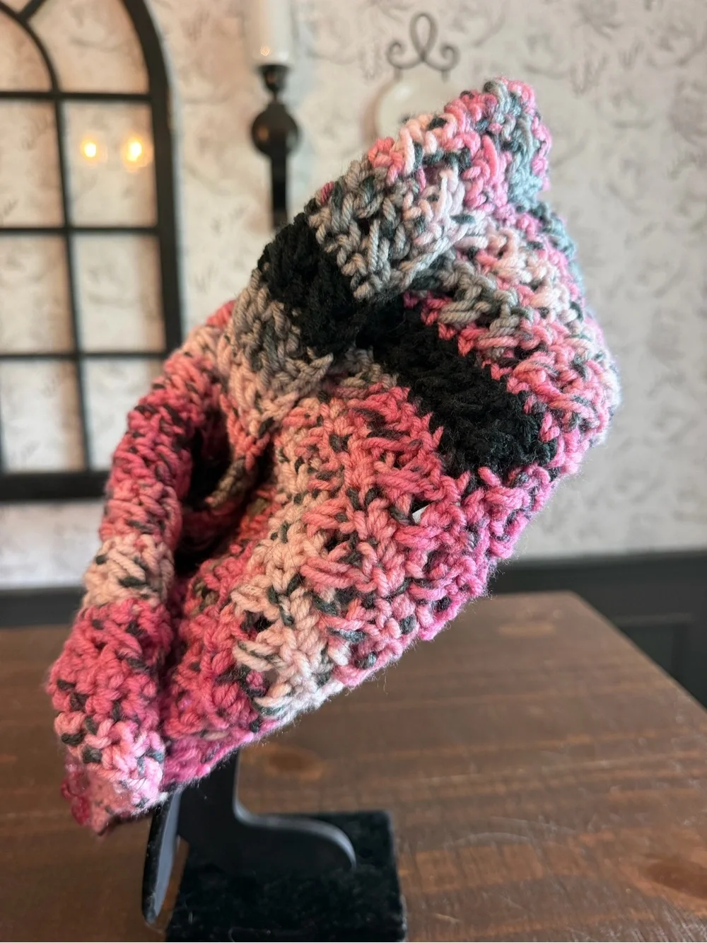 Handcrafted Pink & Gray Crochet Cowl NWOT